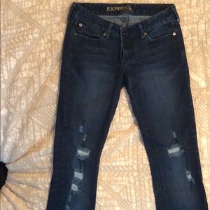 Size 4 distressed express dark denim straight leg